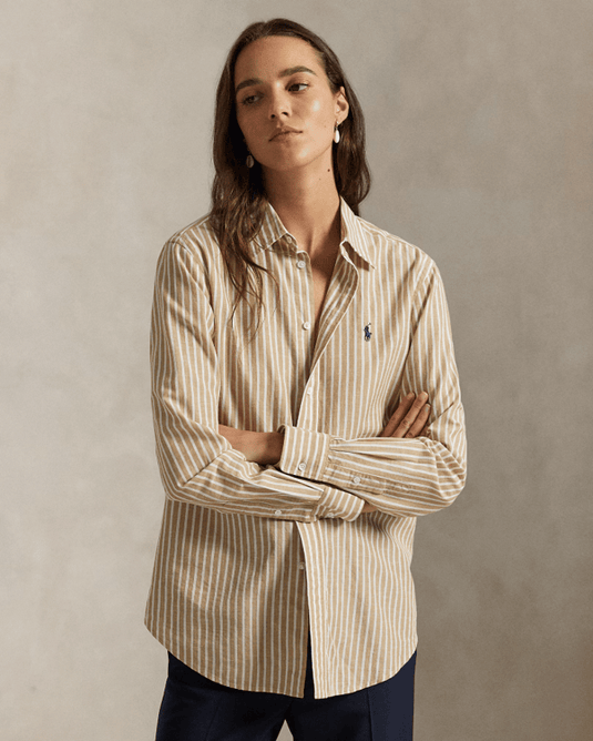 Polo Ralph Lauren Womens Classic Fit Striped Cotton-Linen Shirt