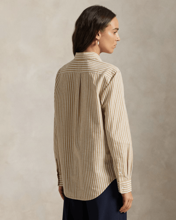 Load image into Gallery viewer, Polo Ralph Lauren Womens Classic Fit Striped Cotton-Linen Shirt
