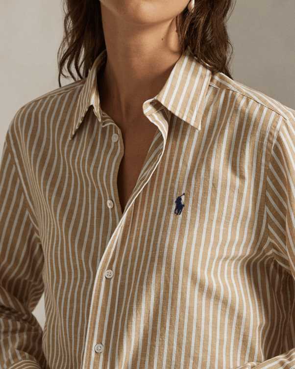 Load image into Gallery viewer, Polo Ralph Lauren Womens Classic Fit Striped Cotton-Linen Shirt
