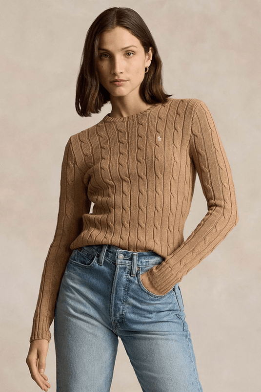 Ralph Lauren Womens Cable-Knit Cotton Crewneck Sweater
