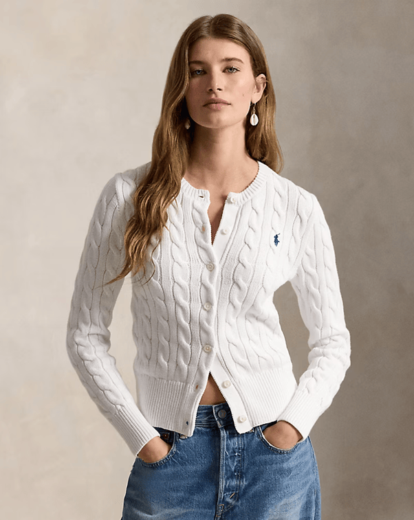 Load image into Gallery viewer, Ralph Lauren Womens Cable-Knit Cotton Crew Neck Cardigan
