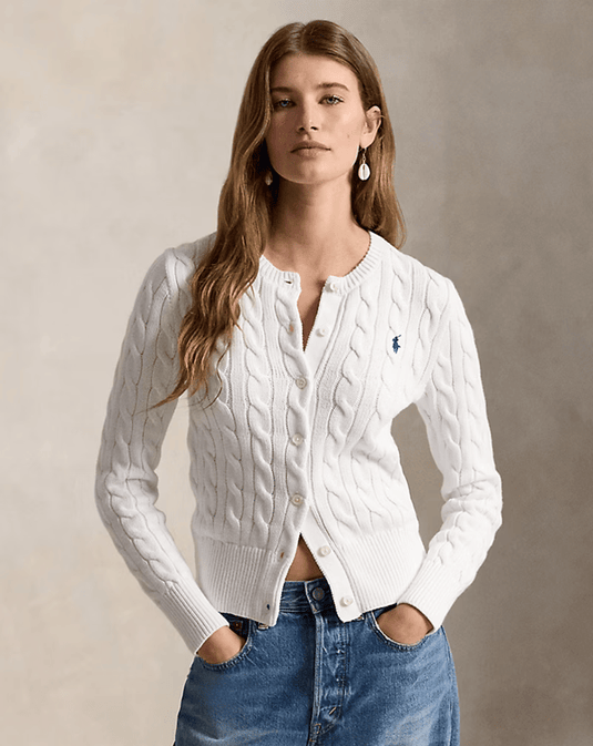 Ralph Lauren Womens Cable-Knit Cotton Crew Neck Cardigan