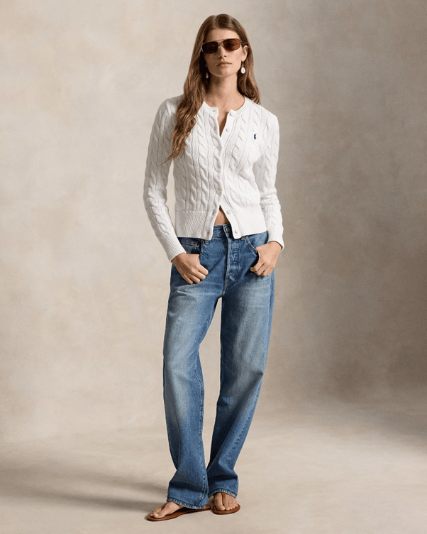 Load image into Gallery viewer, Ralph Lauren Womens Cable-Knit Cotton Crew Neck Cardigan
