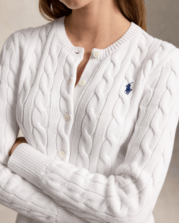 Load image into Gallery viewer, Ralph Lauren Womens Cable-Knit Cotton Crew Neck Cardigan
