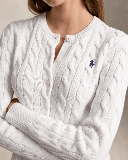 Ralph Lauren Womens Cable-Knit Cotton Crew Neck Cardigan