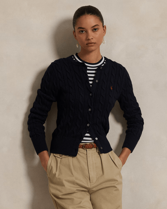 Ralph Lauren Womens Cable-Knit Cotton Crew Neck Cardigan