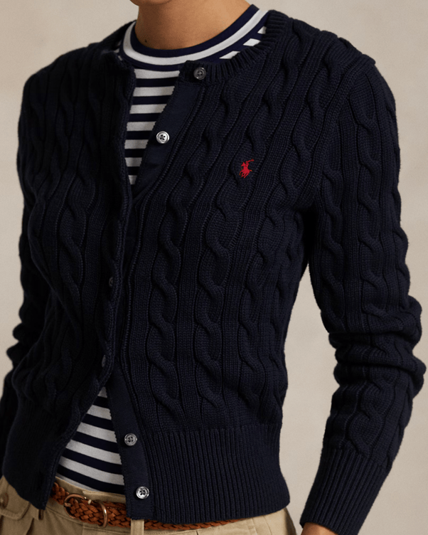 Load image into Gallery viewer, Ralph Lauren Womens Cable-Knit Cotton Crew Neck Cardigan
