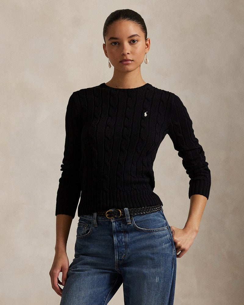 Load image into Gallery viewer, Ralph Lauren Womens Cable-Knit Cotton Crewneck Jumper - Black
