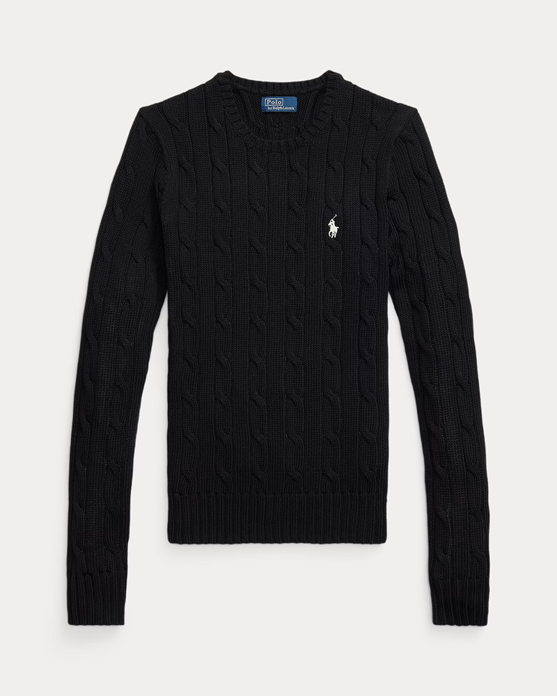 Load image into Gallery viewer, Ralph Lauren Womens Cable-Knit Cotton Crewneck Jumper - Black
