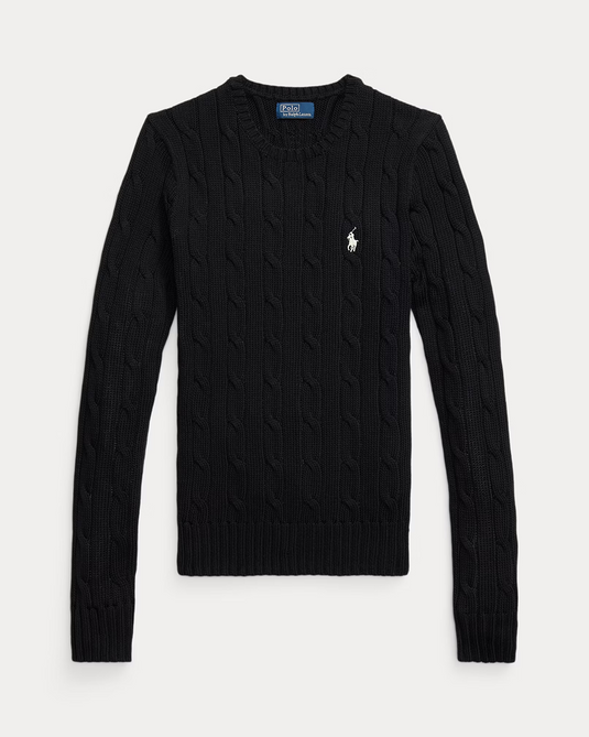 Ralph Lauren Womens Cable-Knit Cotton Crewneck Jumper - Black