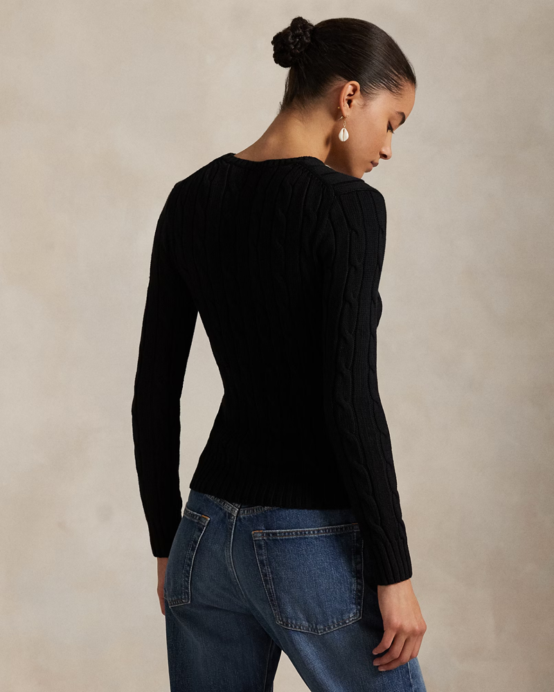Load image into Gallery viewer, Ralph Lauren Womens Cable-Knit Cotton Crewneck Jumper - Black
