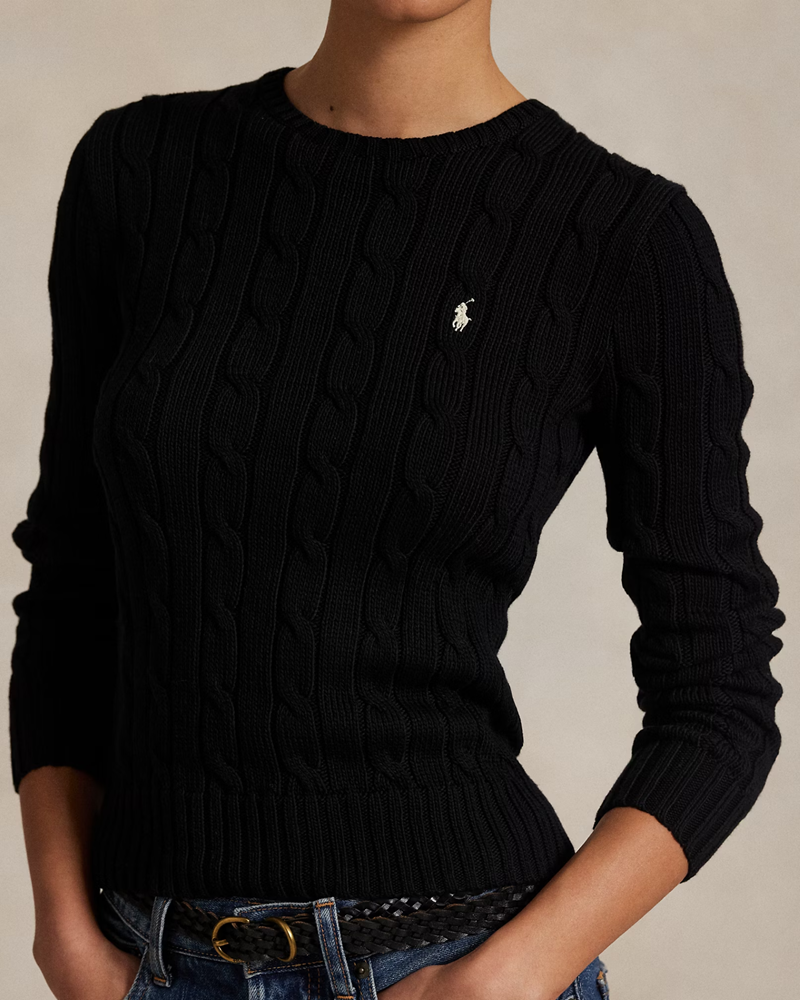 Load image into Gallery viewer, Ralph Lauren Womens Cable-Knit Cotton Crewneck Jumper - Black
