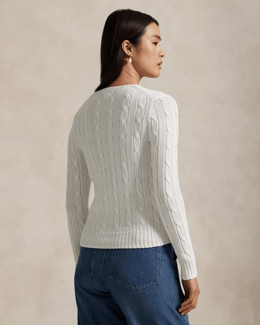 Ralph Lauren Womens Cable-Knit Cotton Crewneck Jumper - White