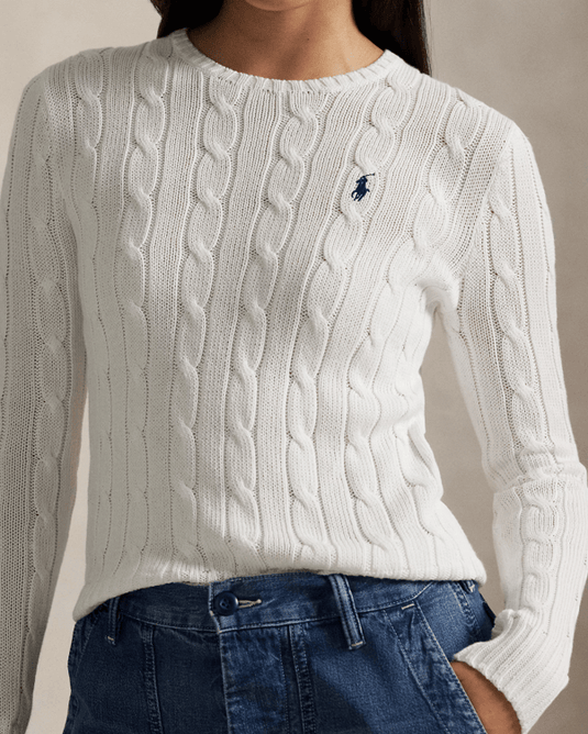 Ralph Lauren Womens Cable-Knit Cotton Crewneck Jumper - White