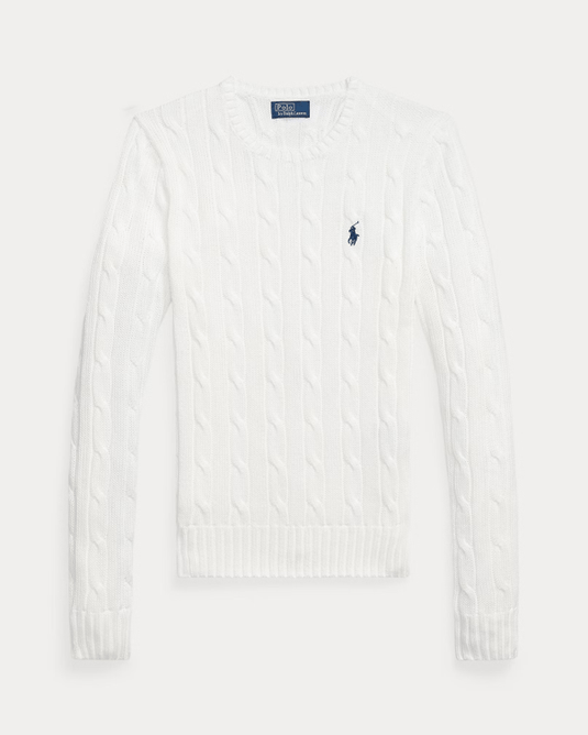 Ralph Lauren Womens Cable-Knit Cotton Crewneck Jumper - White