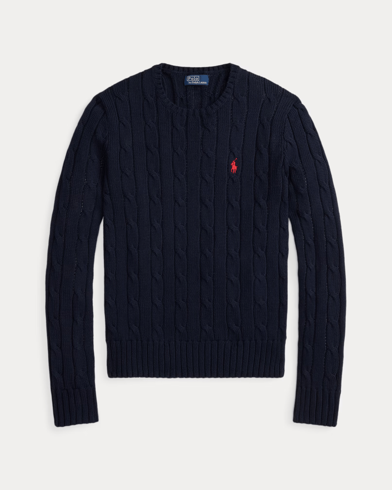 Load image into Gallery viewer, Ralph Lauren Womens Cable-Knit Cotton Crewneck Jumper - Navy

