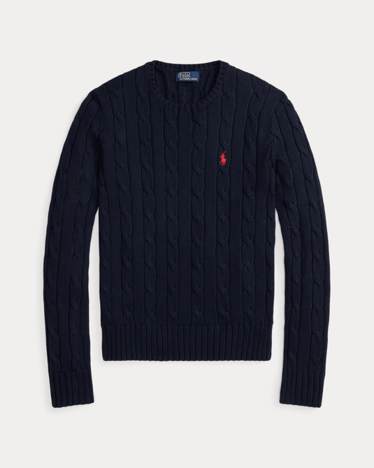 Ralph Lauren Womens Cable-Knit Cotton Crewneck Jumper - Navy