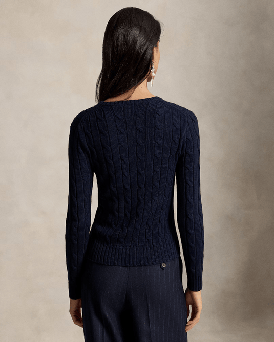 Ralph Lauren Womens Cable-Knit Cotton Crewneck Jumper - Navy