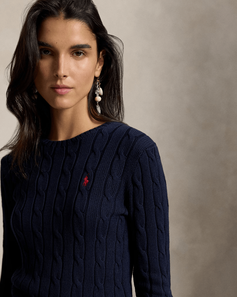 Load image into Gallery viewer, Ralph Lauren Womens Cable-Knit Cotton Crewneck Jumper - Navy

