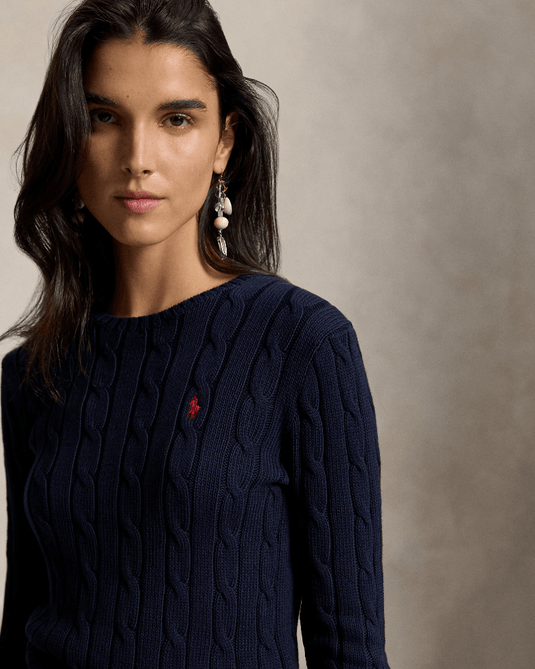 Ralph Lauren Womens Cable-Knit Cotton Crewneck Jumper - Navy