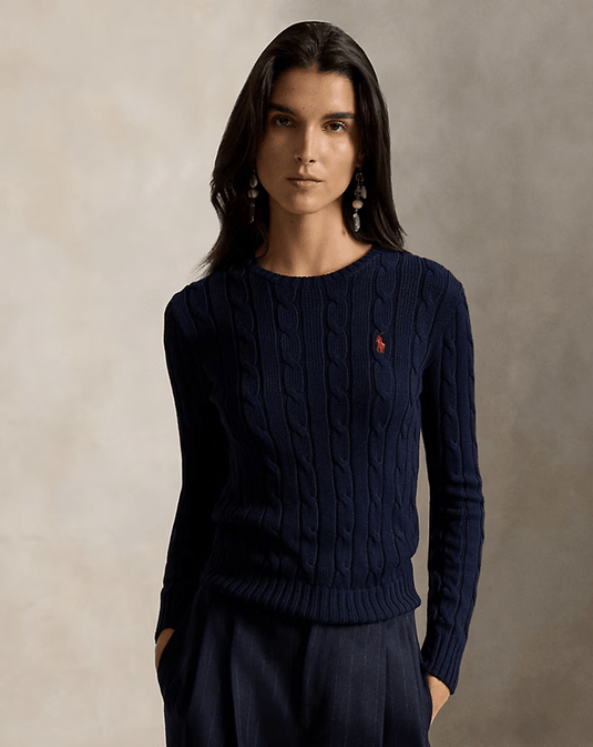 Ralph Lauren Womens Cable-Knit Cotton Crewneck Jumper - Navy