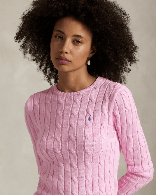 Ralph Lauren Womens Cable-Knit Cotton Crewneck Jumper - Pink