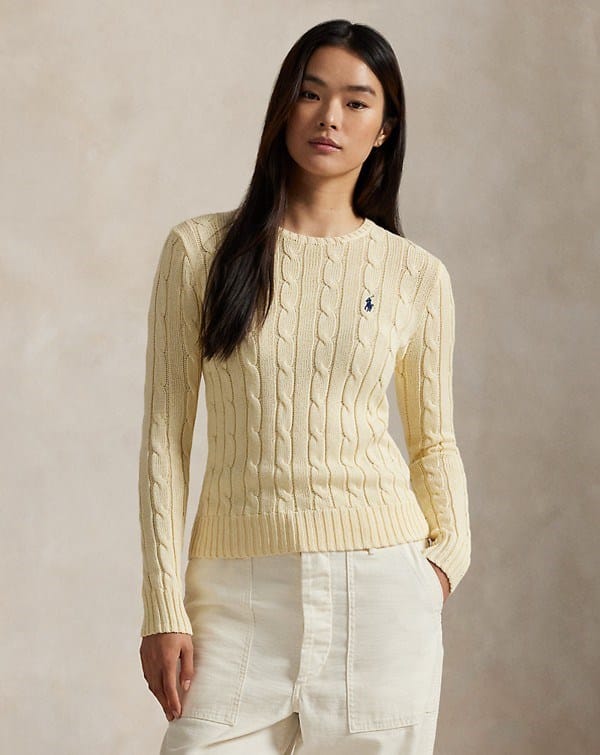 Load image into Gallery viewer, Ralph Lauren Womens Cable-Knit Cotton Crewneck Jumper - Cream
