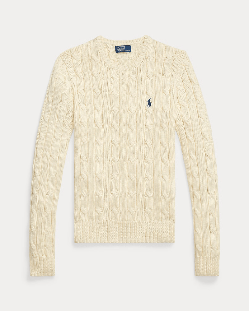Load image into Gallery viewer, Ralph Lauren Womens Cable-Knit Cotton Crewneck Jumper - Cream
