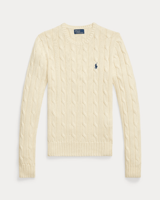 Ralph Lauren Womens Cable-Knit Cotton Crewneck Jumper - Cream