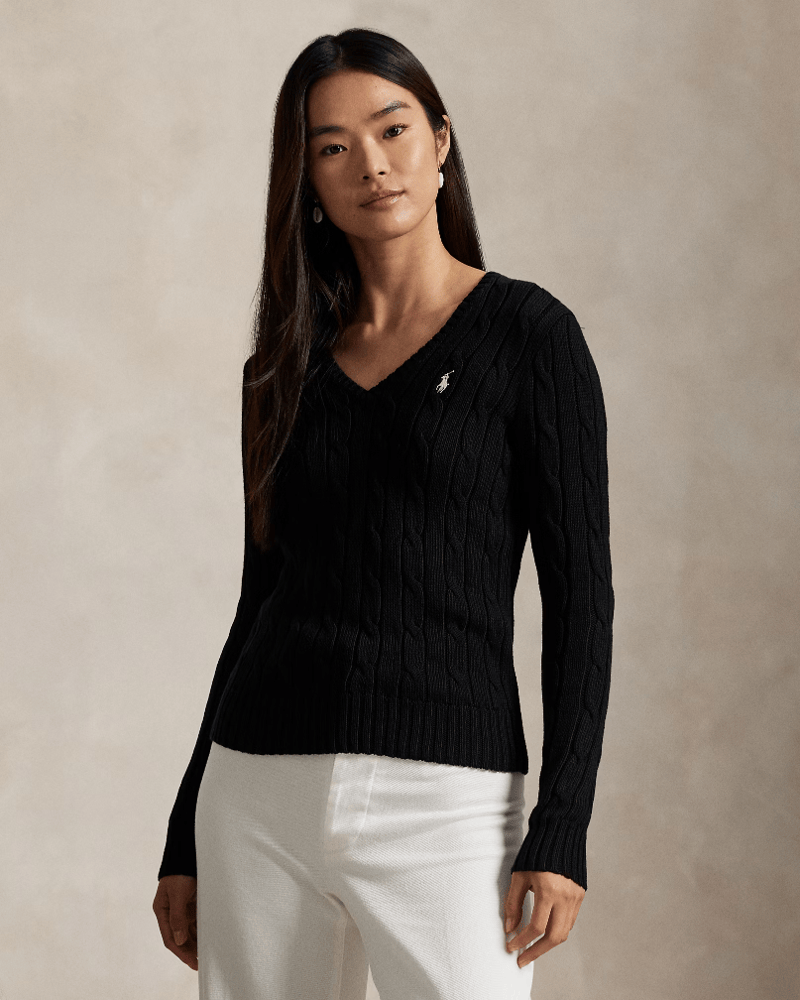 Load image into Gallery viewer, Ralph Lauren Womens Cable-Knit Cotton V-Neck Jumper
