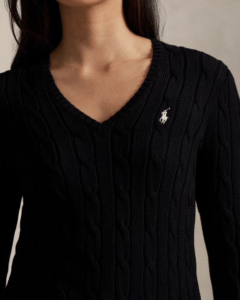 Load image into Gallery viewer, Ralph Lauren Womens Cable-Knit Cotton V-Neck Jumper
