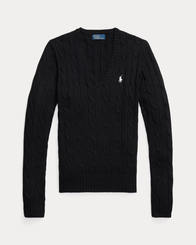 Load image into Gallery viewer, Ralph Lauren Womens Cable-Knit Cotton V-Neck Jumper
