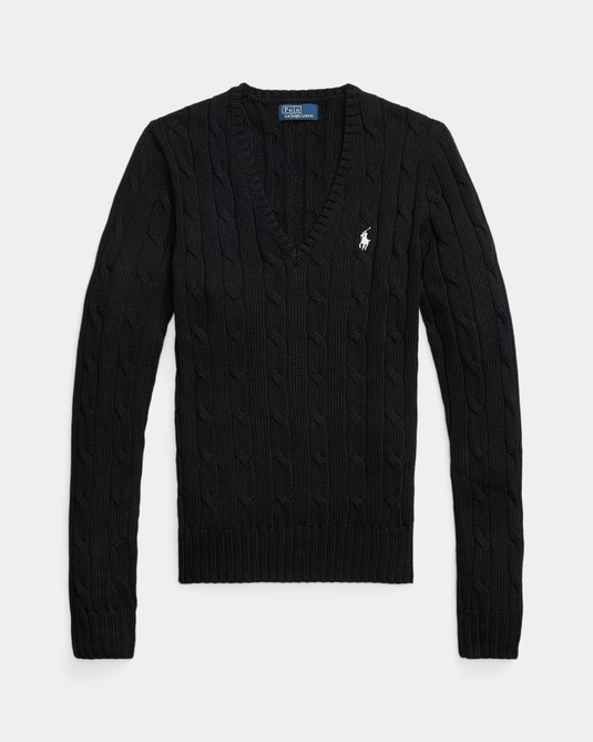 Ralph Lauren Womens Cable-Knit Cotton V-Neck Jumper