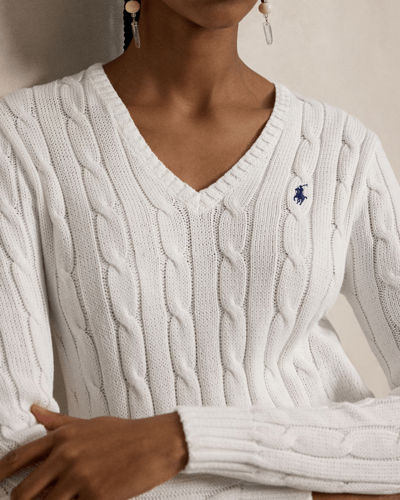Load image into Gallery viewer, Ralph Lauren Womens Cable-Knit Cotton V-Neck Jumper
