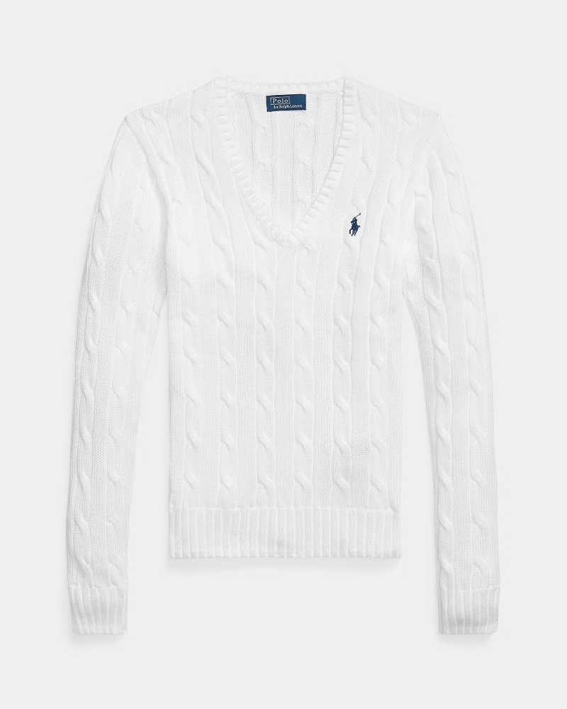 Load image into Gallery viewer, Ralph Lauren Womens Cable-Knit Cotton V-Neck Jumper
