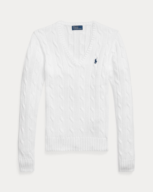 Ralph Lauren Womens Cable-Knit Cotton V-Neck Jumper