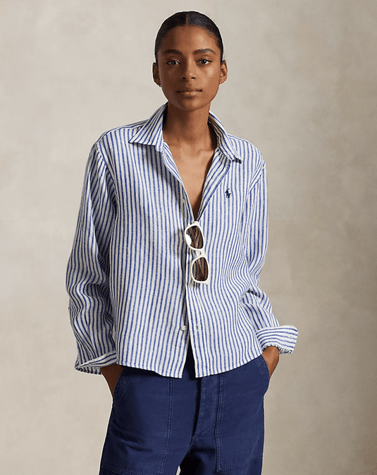 Ralph Lauren Womens Boxy Fit Crop Linen Shirt
