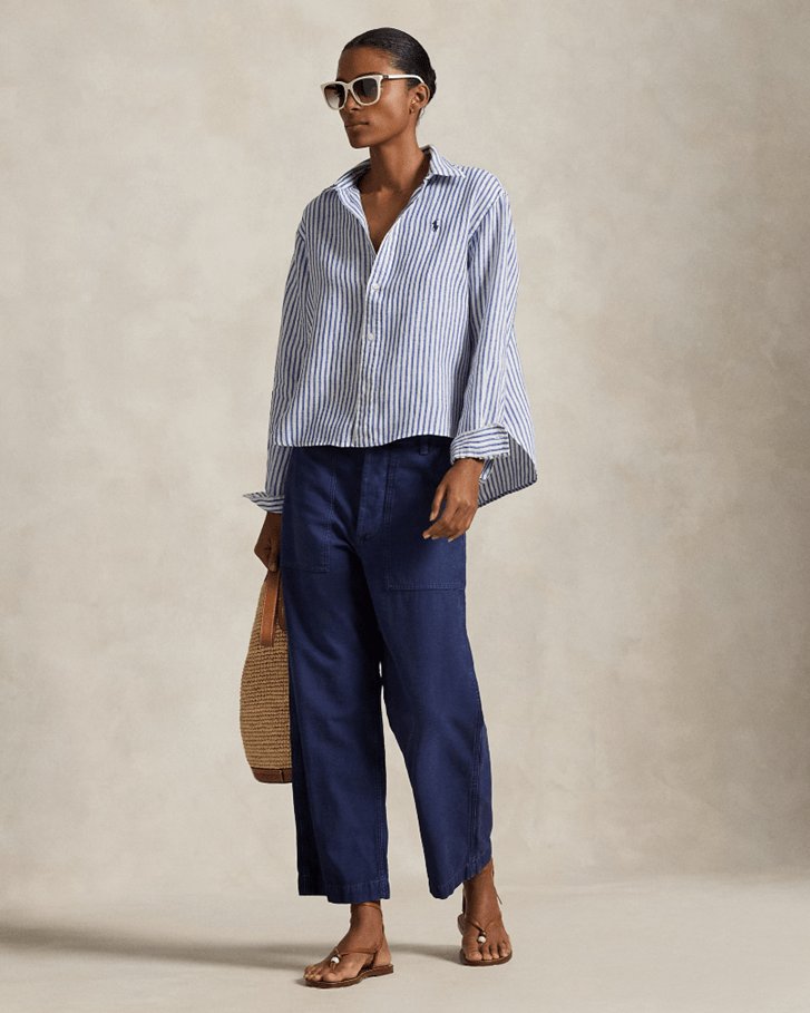 Load image into Gallery viewer, Ralph Lauren Womens Boxy Fit Crop Linen Shirt
