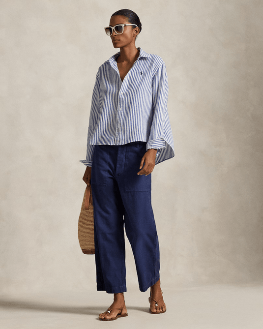Ralph Lauren Womens Boxy Fit Crop Linen Shirt