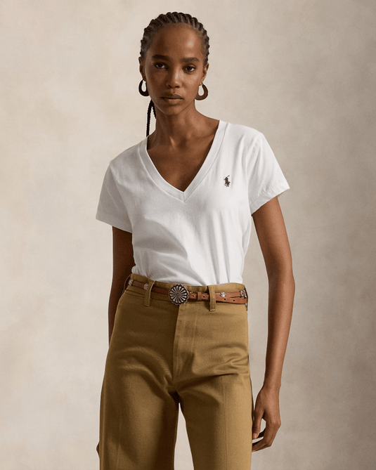 Polo Ralph Lauren Womens Cotton Jersey V-Neck  T-Shirt