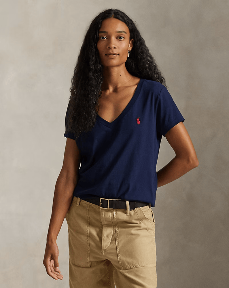 Load image into Gallery viewer, Polo Ralph Lauren Womens Cotton Jersey V-Neck T-Shirt
