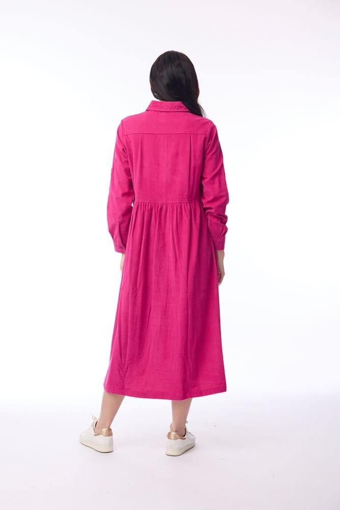 Load image into Gallery viewer, Orientique Womens Cord Solid Dress Collar Buttons - Hot Pink
