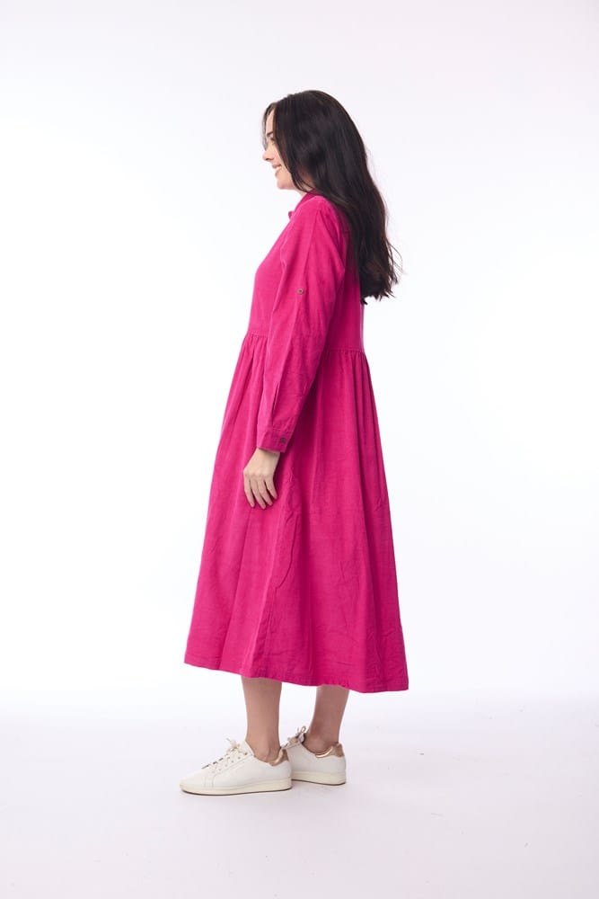 Load image into Gallery viewer, Orientique Womens Cord Solid Dress Collar Buttons - Hot Pink
