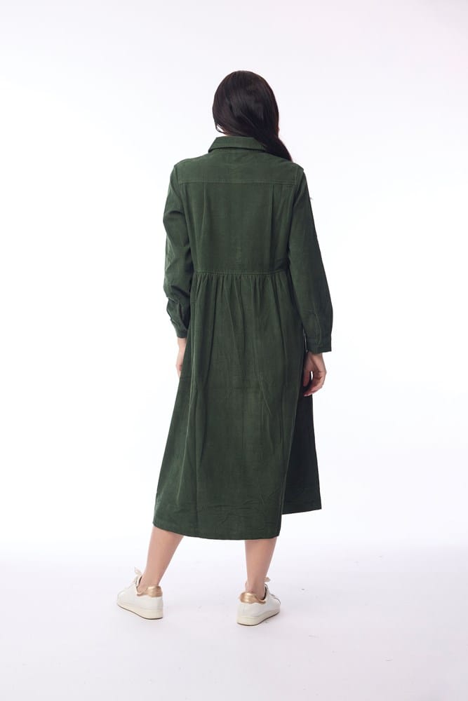 Load image into Gallery viewer, Orientique Womens Cord Solid Dress Collar Buttons - Military
