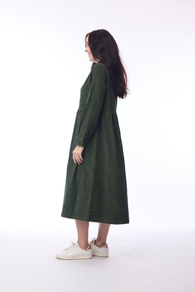 Load image into Gallery viewer, Orientique Womens Cord Solid Dress Collar Buttons - Military
