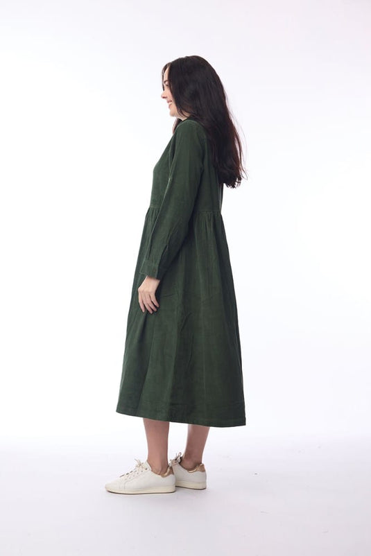 Orientique Womens Cord Solid Dress Collar Buttons - Military