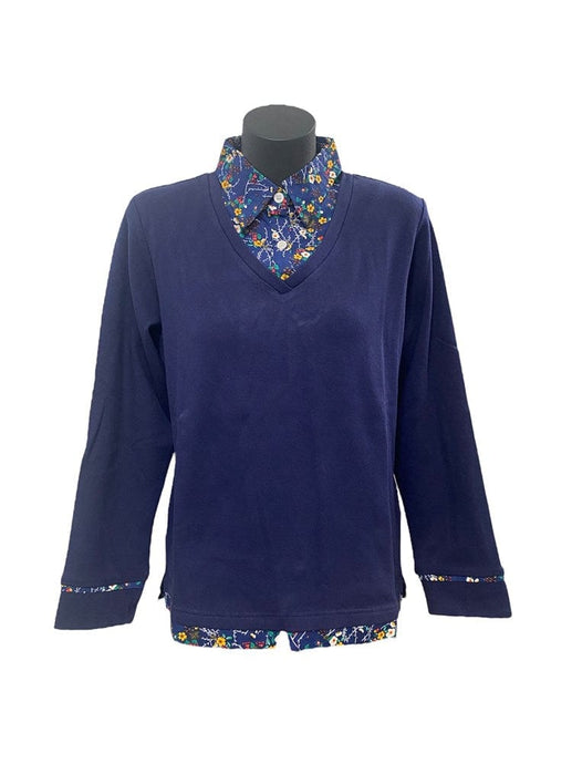 Murals Womens Collard Fleece Jumper - Navy Floral