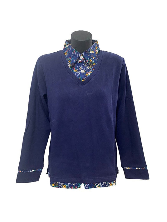 Murals Womens Collard Fleece Jumper - Navy Floral