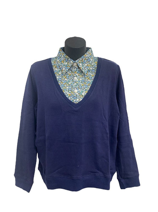 Murals Womens Collard Fleece Deep V-Neck Jumper - Navy