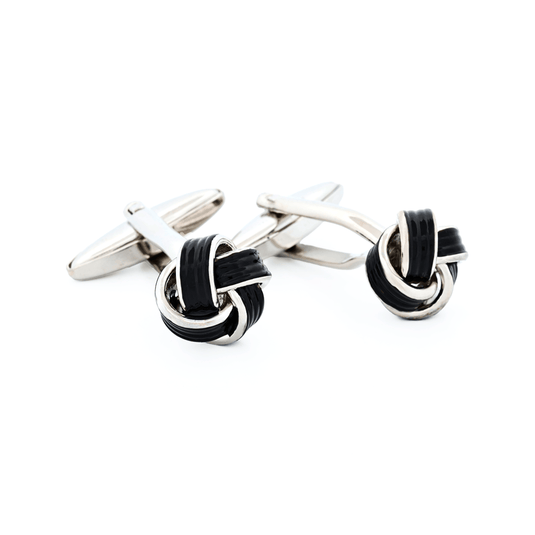Cudworth Rhodium & Black Knot Enamel Cufflinks